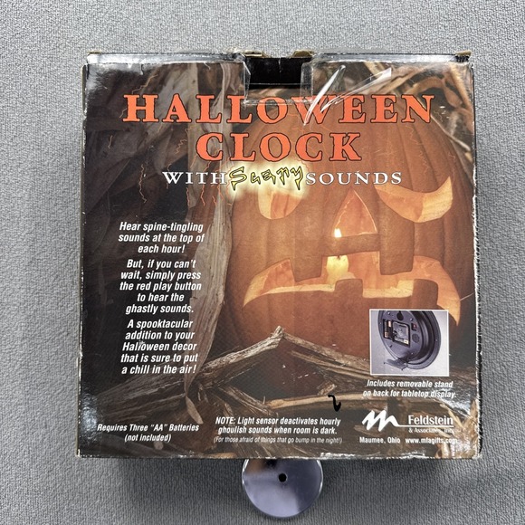 Clock Other - Mark Feldstein Halloween Clock With Scary Sounds -Wall Mount Only-TESTED Gold